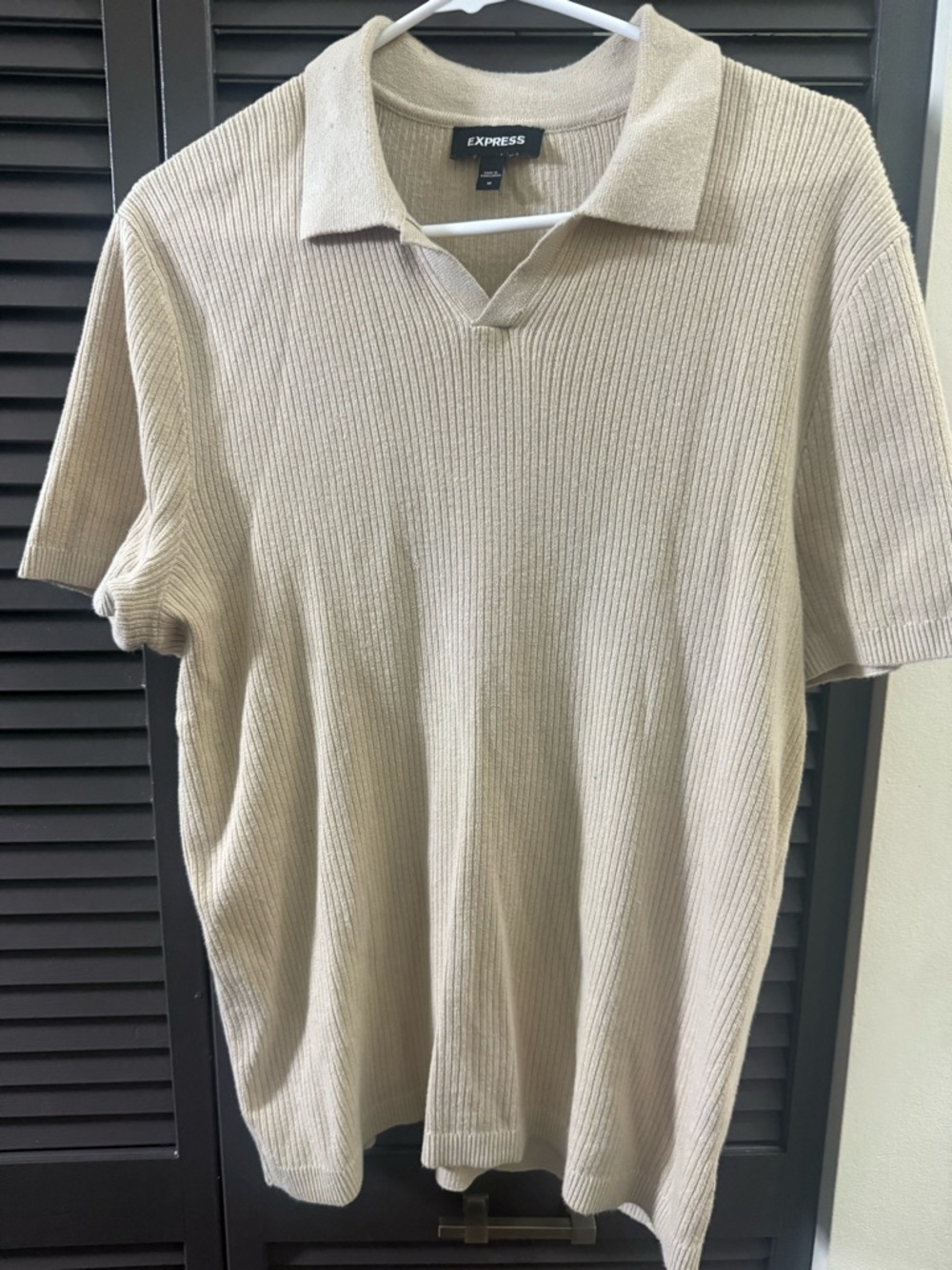 Express Beige Ribbed Short-Sleeve Polo